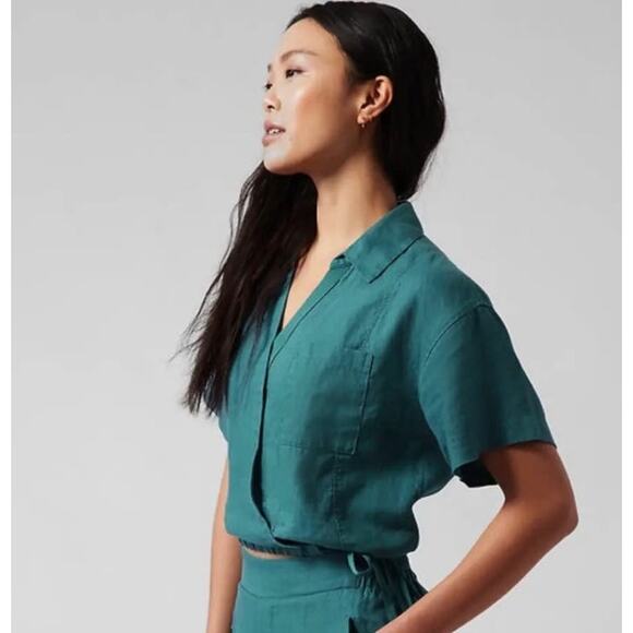 Athleta Playa Linen Tie Wrap Top Borealis Green Size XS - Picture 9 of 10